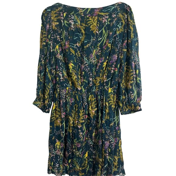 DVF DIANE VON FURSTENBERG Pialla Silk Teal Green Floral Pleated Mini Dress 10 - Picture 2 of 12